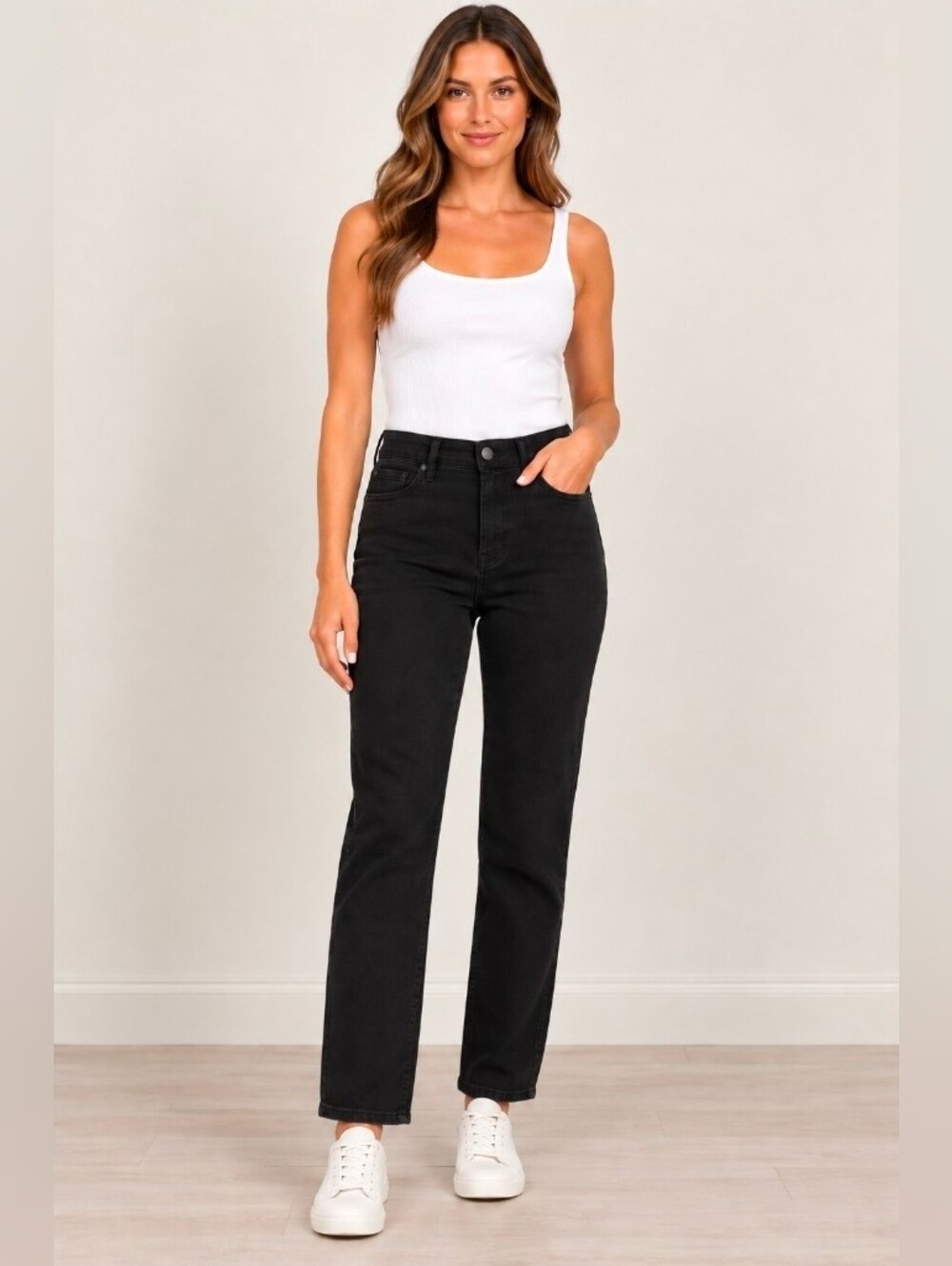 Buffalo David Bitton Women's Straight Black Jeans Alyssa High rise stretch 32